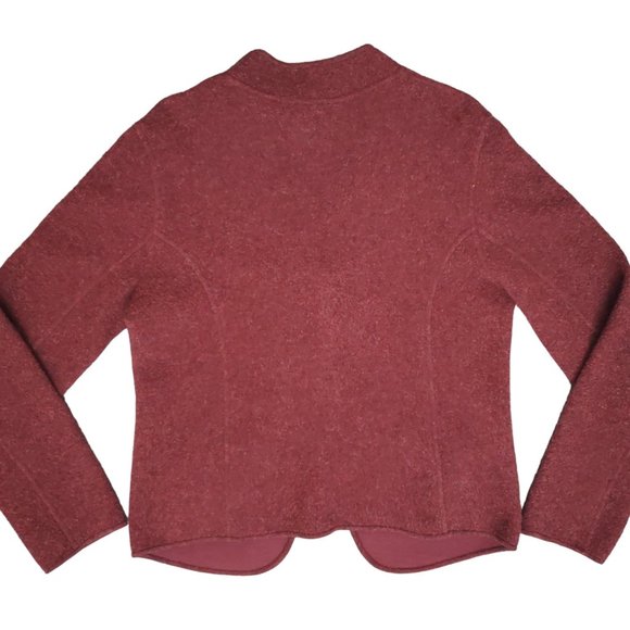 Eileen Fisher One Button Cardigan Women's Large Burgundy Lambswool Sweater A19 - Picture 2 of 9